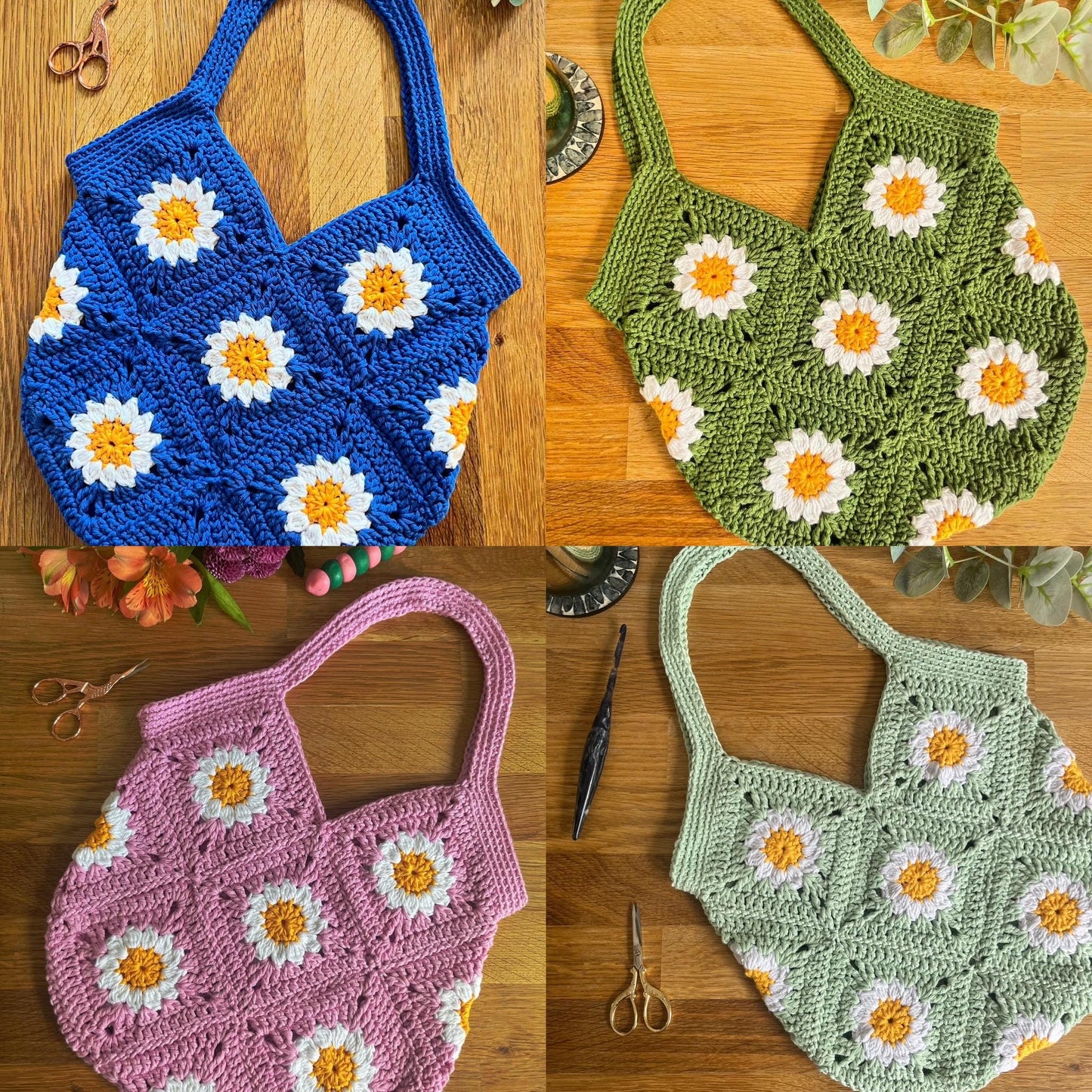 Daisy tote bag crochet kit - perfect gift for crafty beginners!