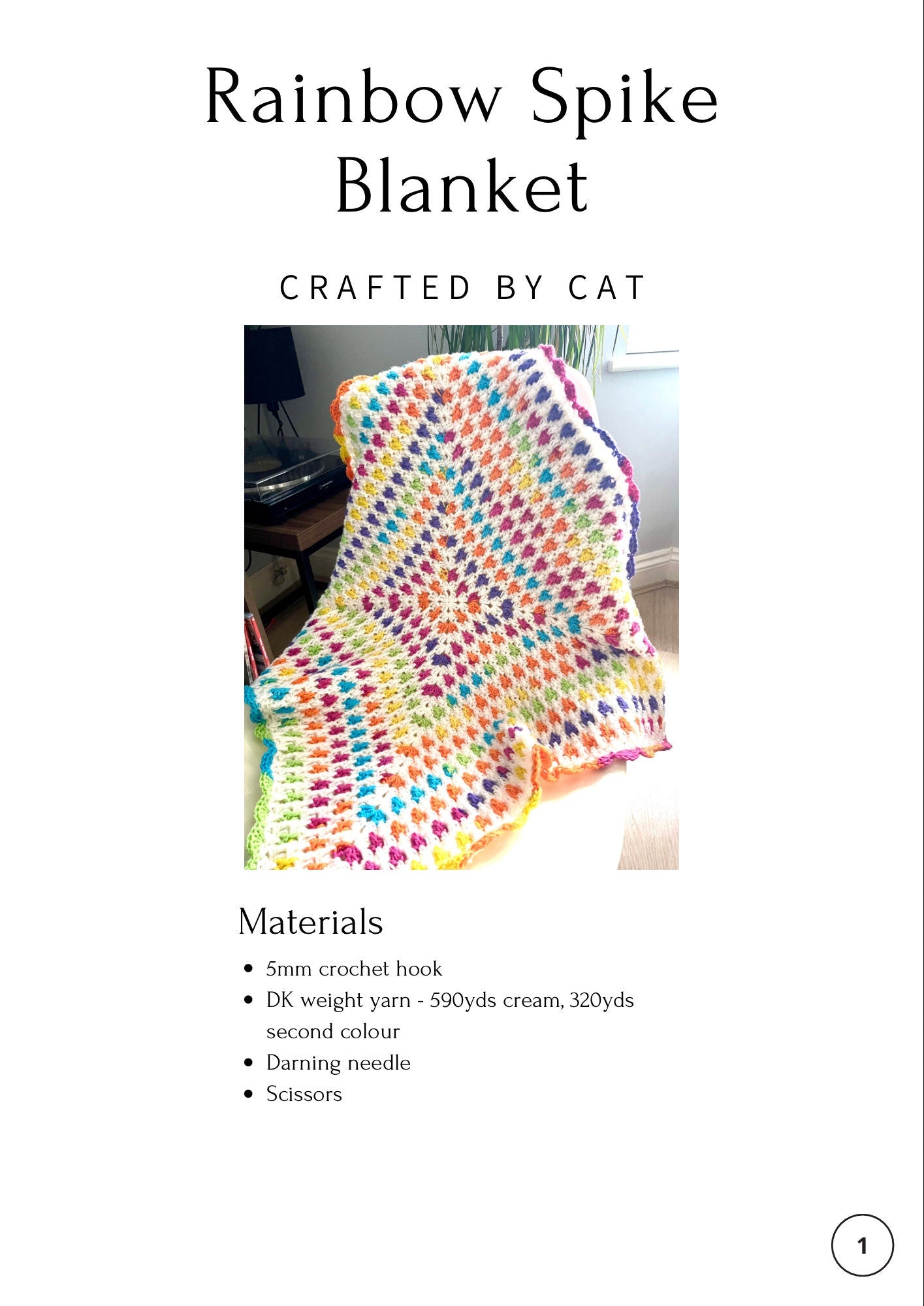 Rainbow Spike blanket crochet pattern - downloadable PDF