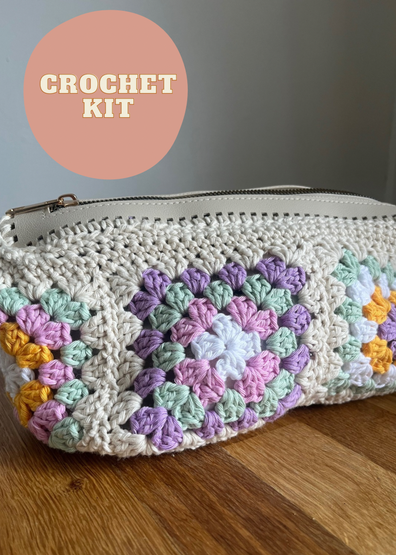 Granny Square zipper pouch crochet kit - perfect gift for crafty beginners!