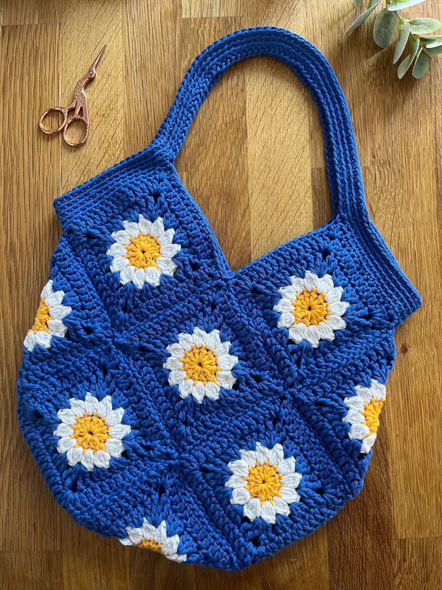 Daisy cotton crochet market bag/tote bag
