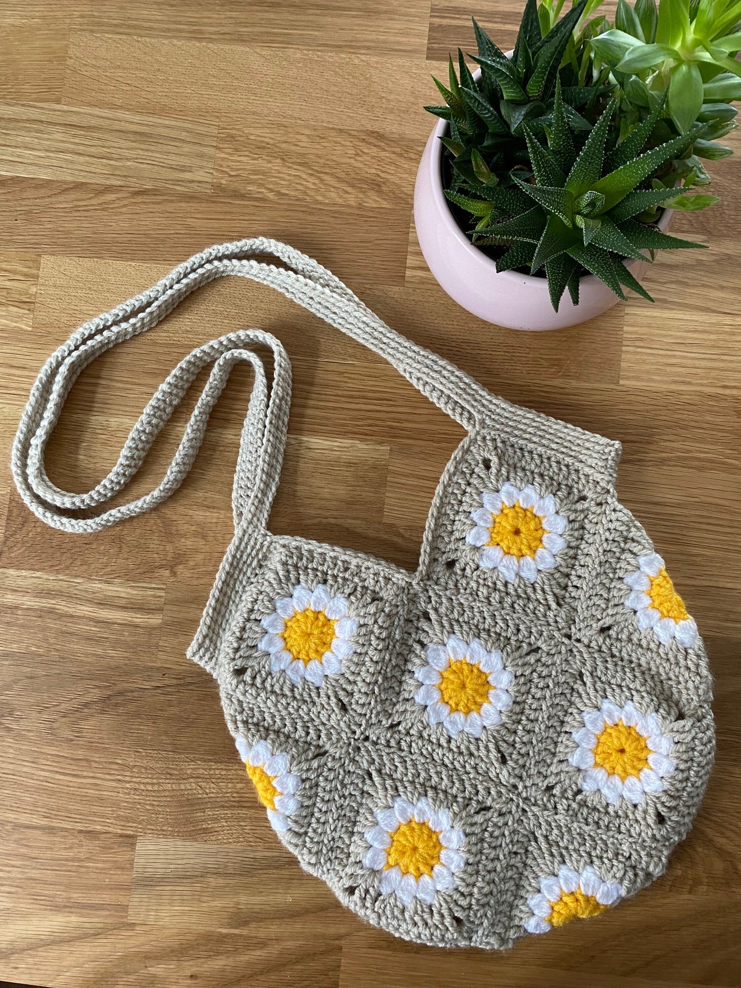 Daisy cotton crochet market bag/tote bag