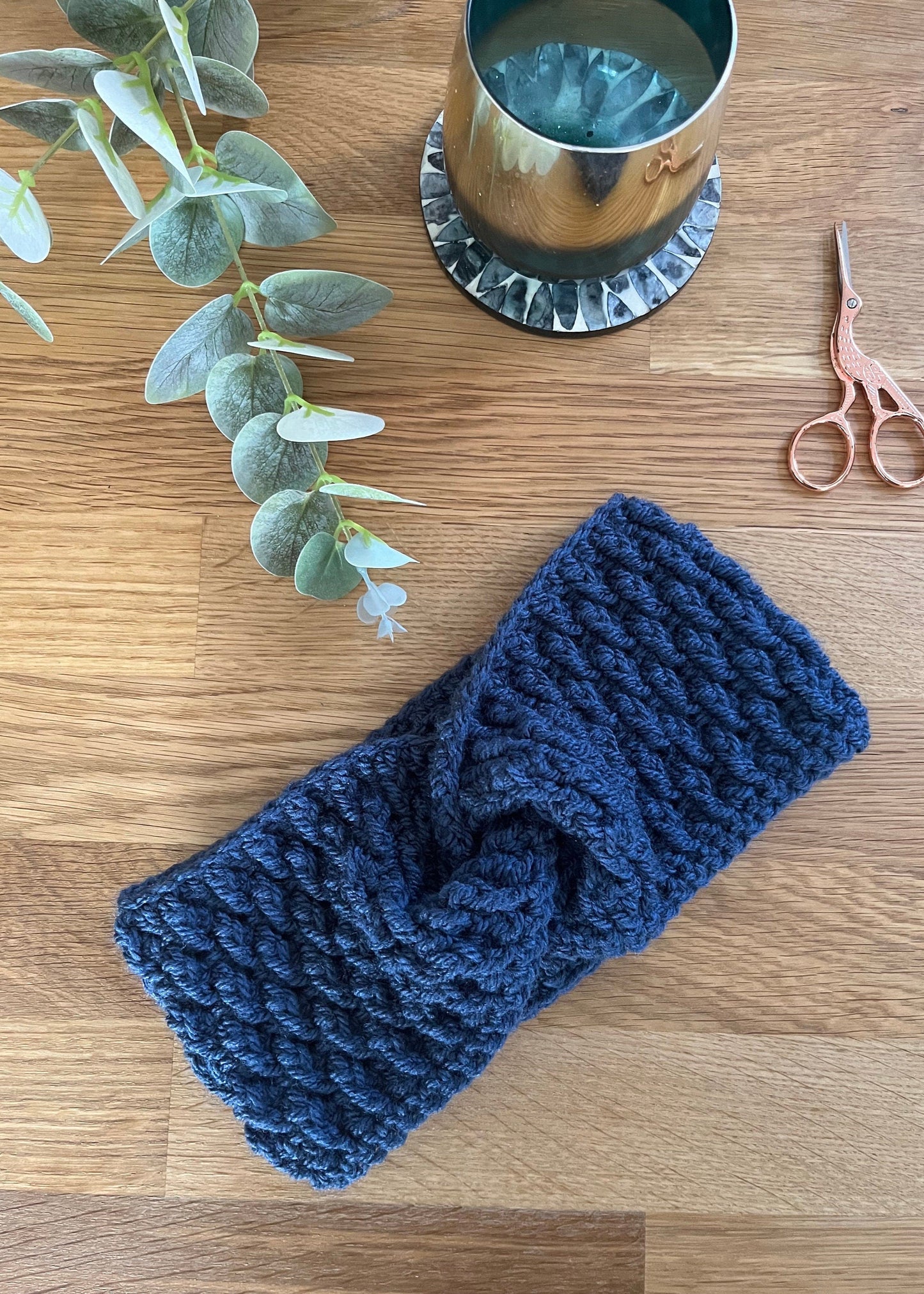 Twisted pine ear warmer crochet pattern - downloadable PDF
