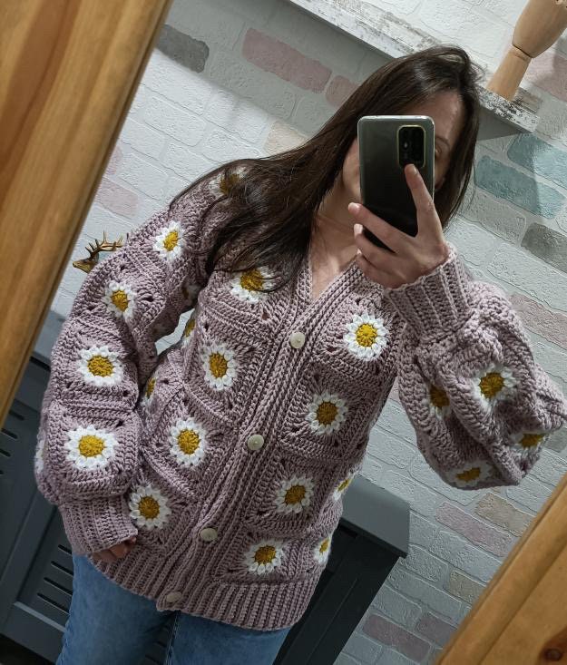 Daisy Granny Square Cardigan - crochet pattern - downloadable PDF