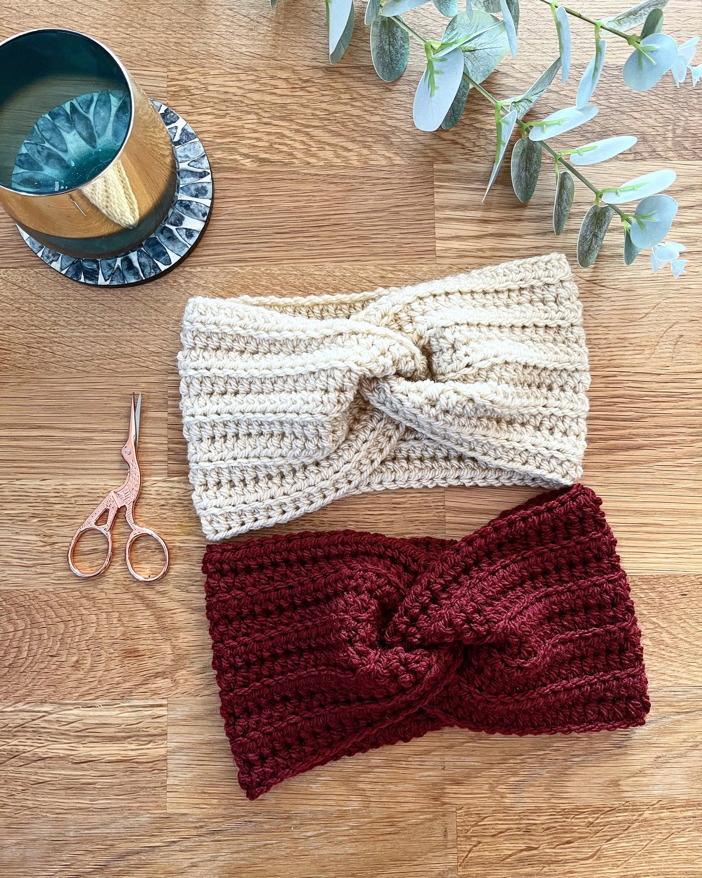 Twisted ear warmer crochet pattern - downloadable PDF