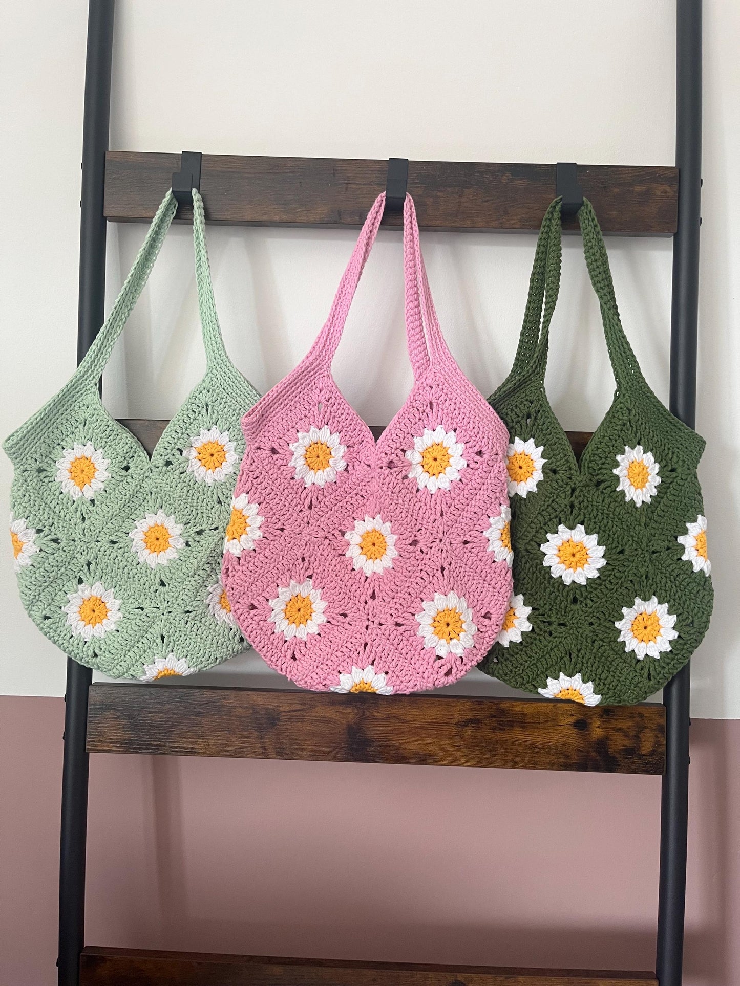 Daisy cotton crochet market bag/tote bag