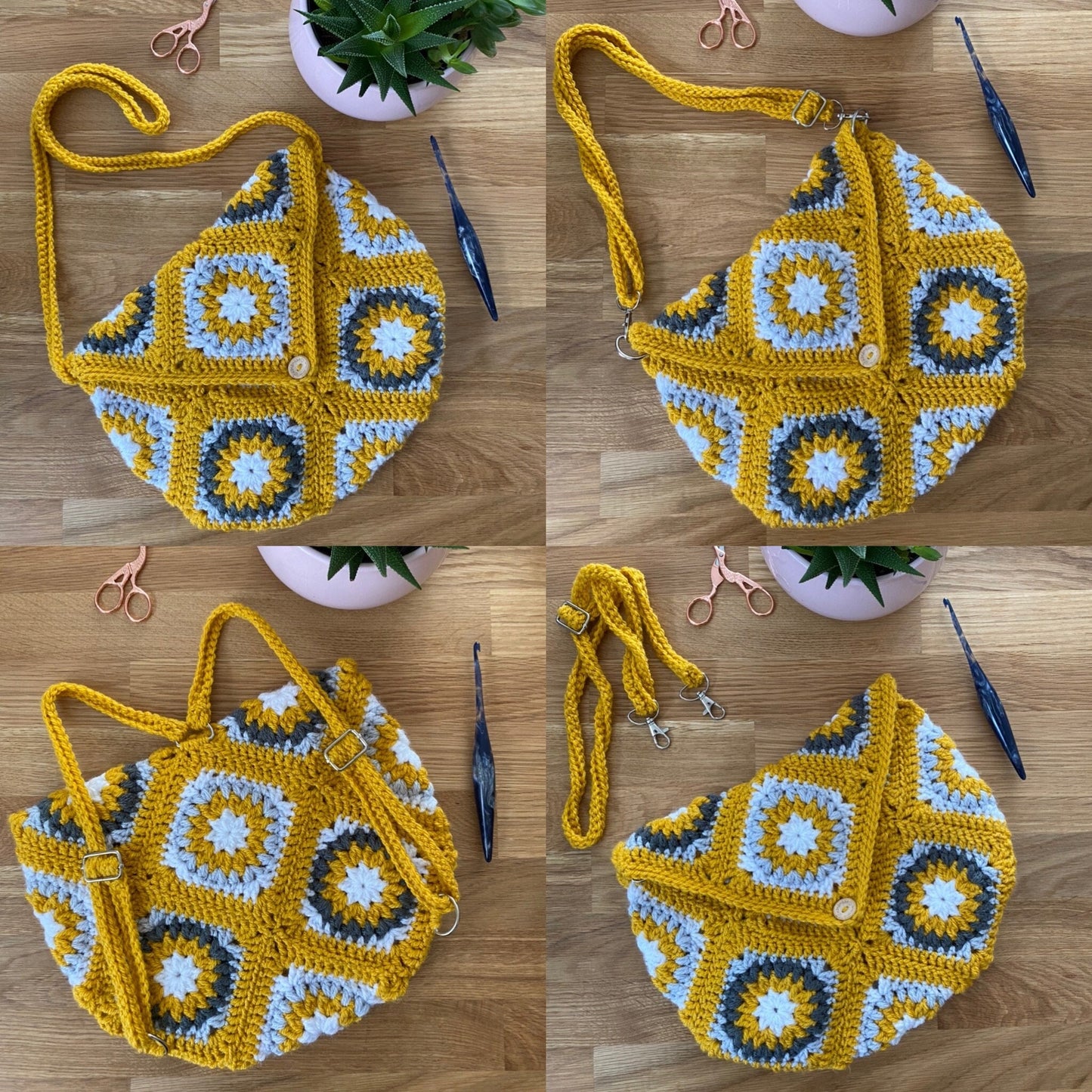 StarBurst Four Way granny square tote bag crochet pattern - downloadable PDF