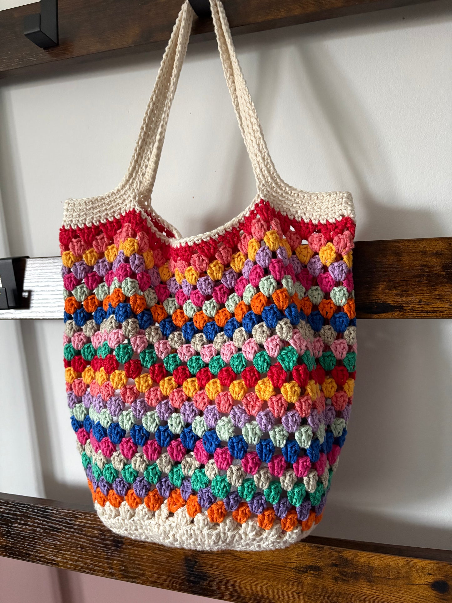 Granny Stitch cotton crochet market bag/tote bag