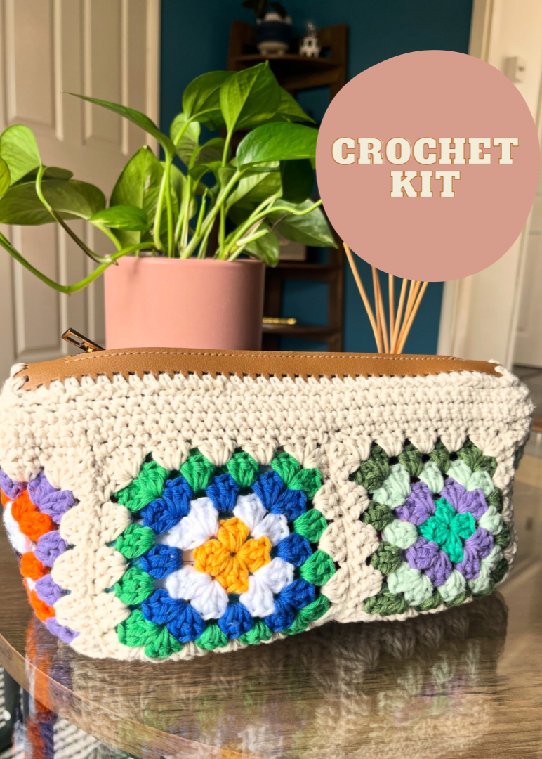 Granny Square zipper pouch crochet kit - perfect gift for crafty beginners!