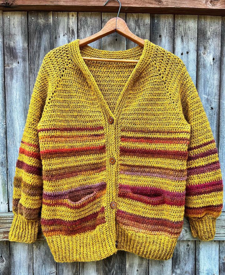 Crescendo cardigan with pockets, striped top-down cardigan - crochet pattern - downloadable PDF