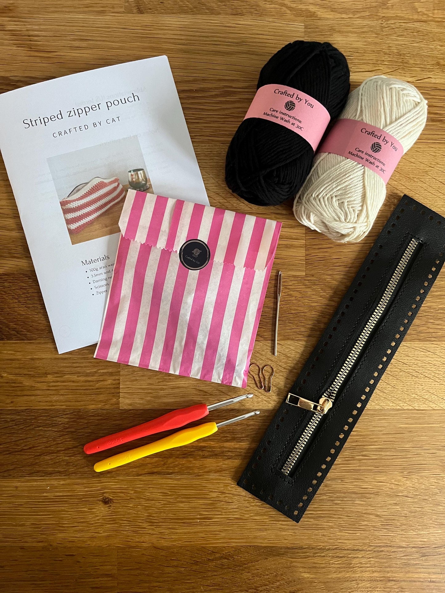 Stripped zipper pouch crochet kit - perfect gift for crafty beginners!