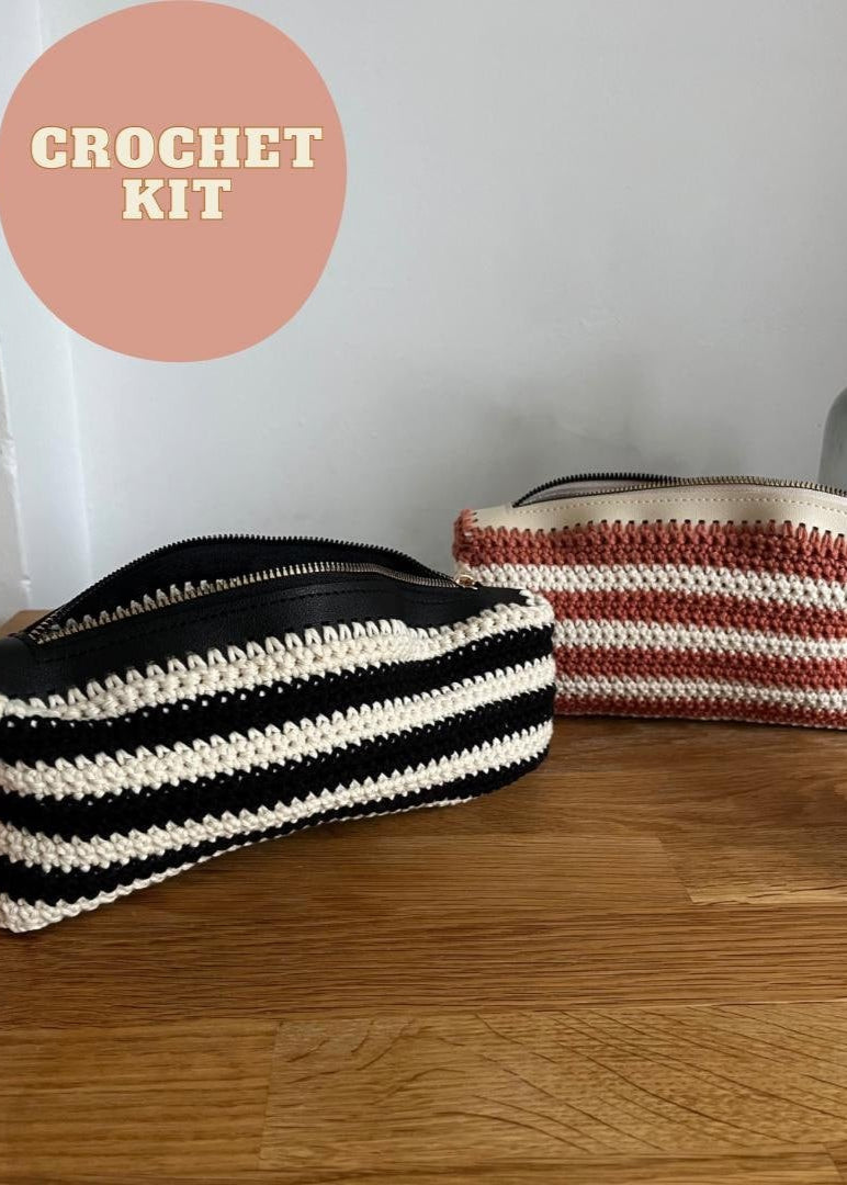 Stripped zipper pouch crochet kit - perfect gift for crafty beginners!