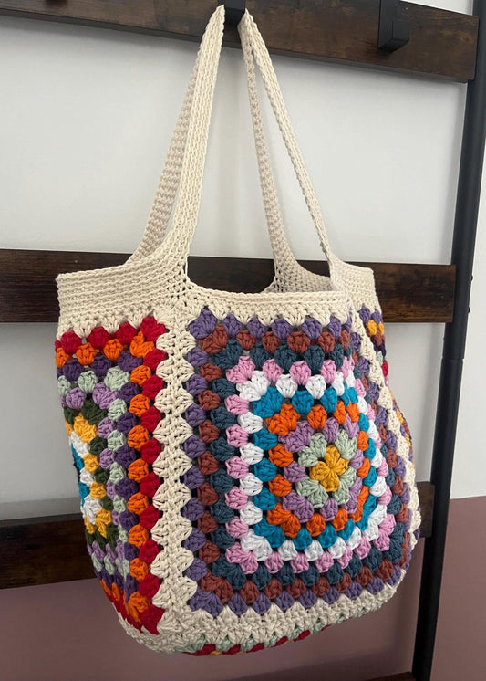 Granny Square Beach Bag crochet pattern - downloadable PDF