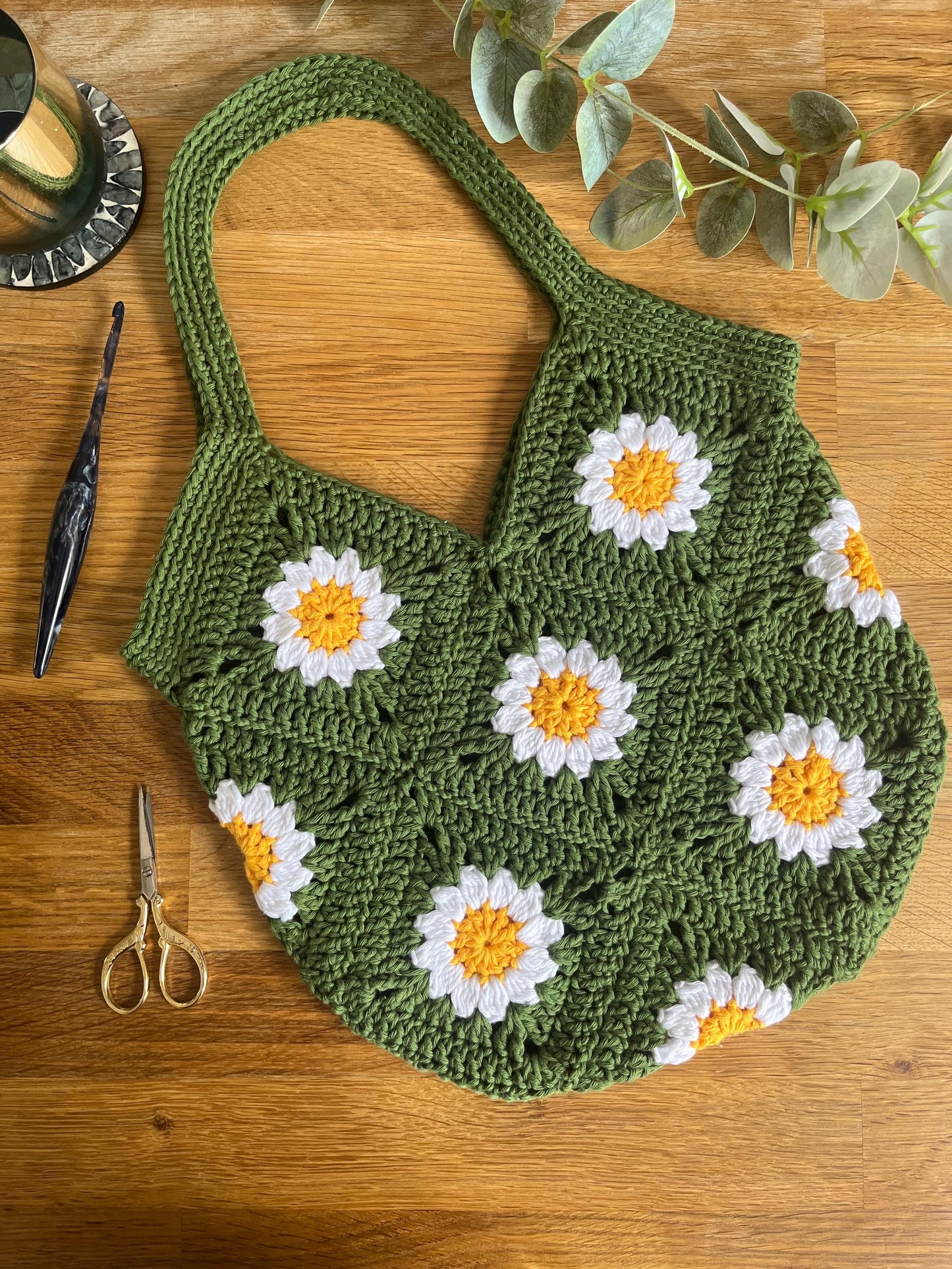 Daisy cotton crochet market bag/tote bag