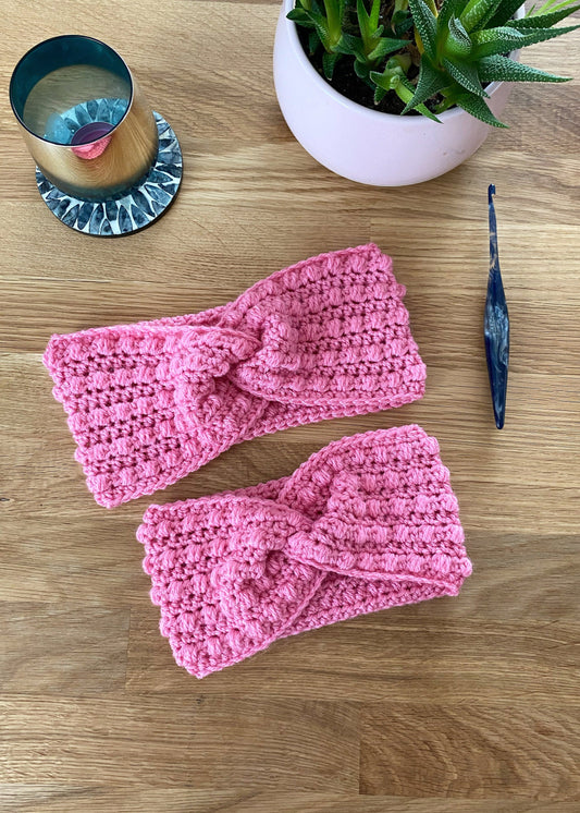 Berry Cosy Twisted ear warmer crochet pattern - downloadable PDF