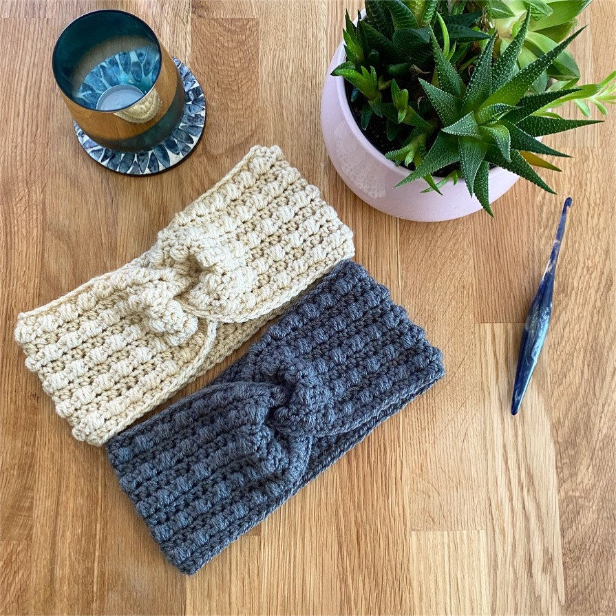Berry Cosy Twisted ear warmer crochet pattern - downloadable PDF