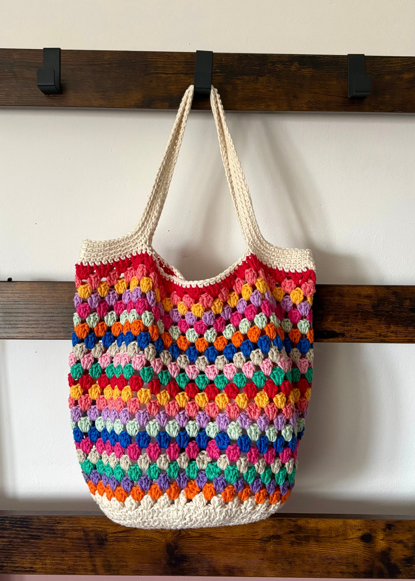 Granny Stitch cotton crochet market bag/tote bag