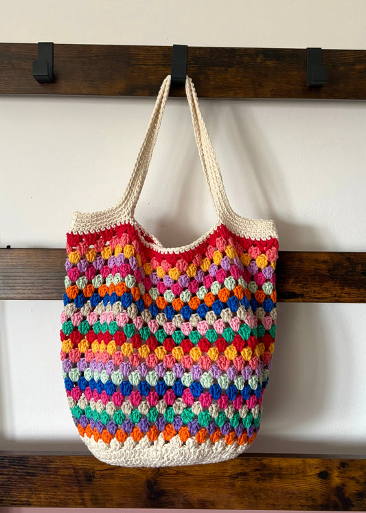 Granny Stitch cotton crochet market bag/tote bag