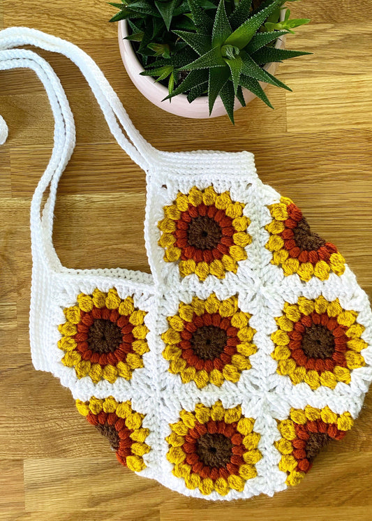 Sunflower granny square tote bag crochet pattern - downloadable PDF