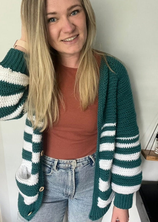 Crescendo cardigan with pockets, striped top-down cardigan - crochet pattern - downloadable PDF
