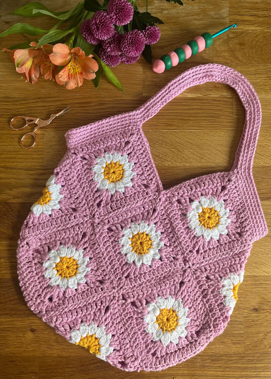 Daisy cotton crochet market bag/tote bag