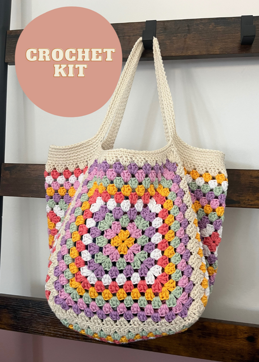 Granny Square beach bag crochet kit - perfect gift for crafty beginners!