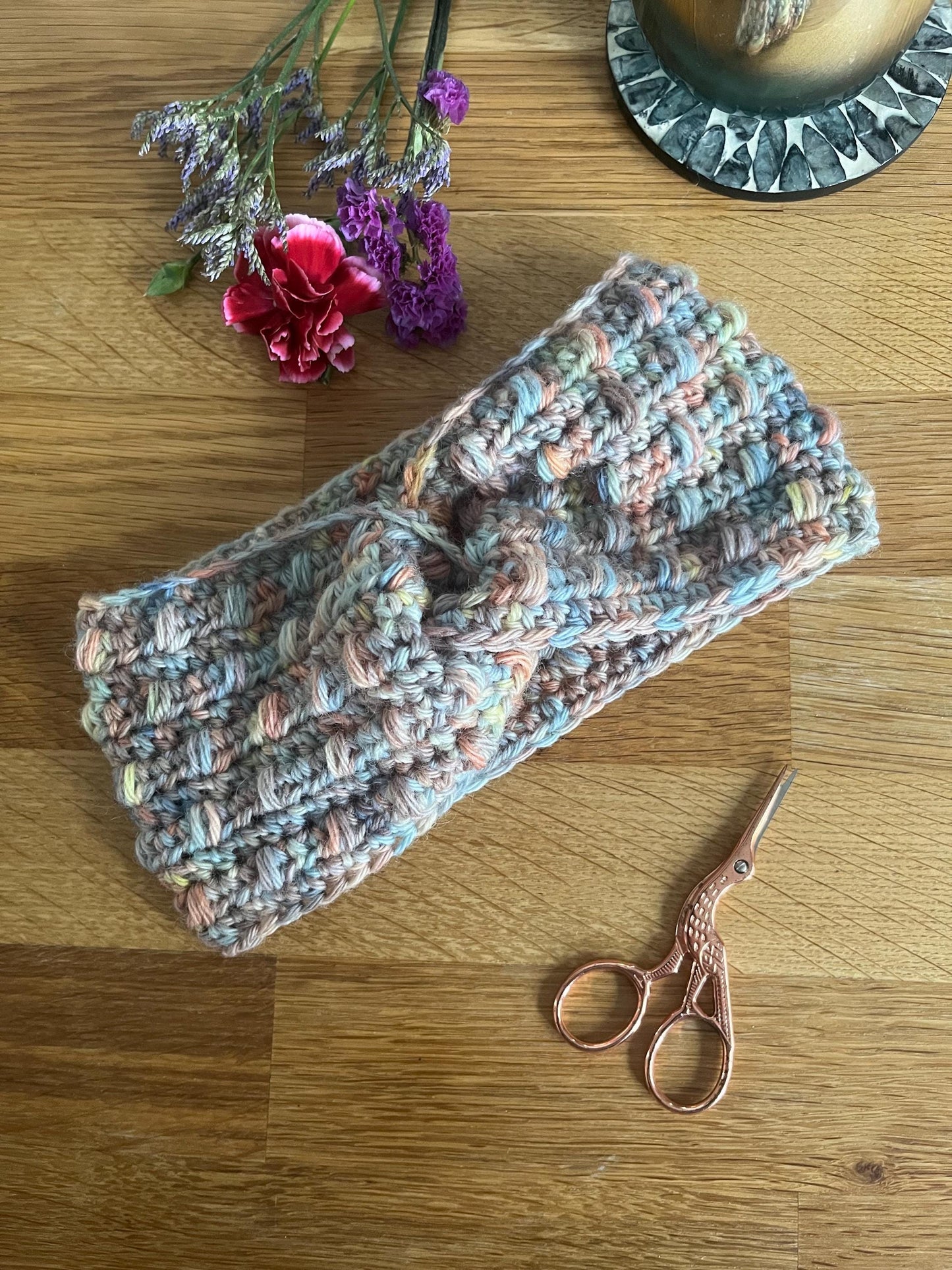 Berry Cosy Twisted ear warmer crochet pattern - downloadable PDF